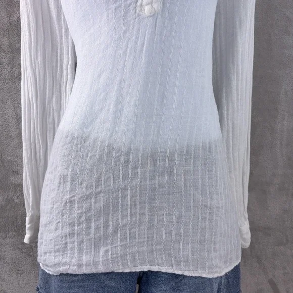 CP Shades Blouse Womens Size Small White Linen Gauze Sheer Relaxed Boho - Picture 4 of 9